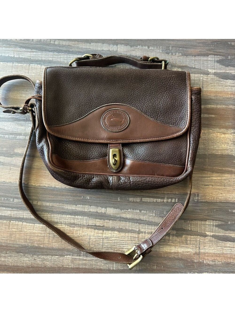 Dooney & Bourke Leather Briefcase Messenger Bag Brown Pebbled Crossbody
